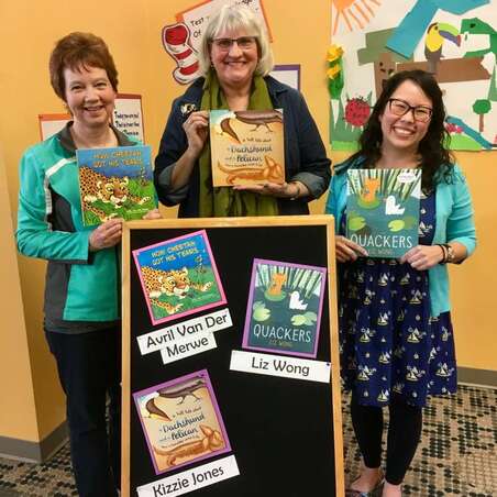 Kizzie, with Avril van der Merwe (l) and Liz Wong (r) at the Special Children’s Book Week Event at Edmonds Library