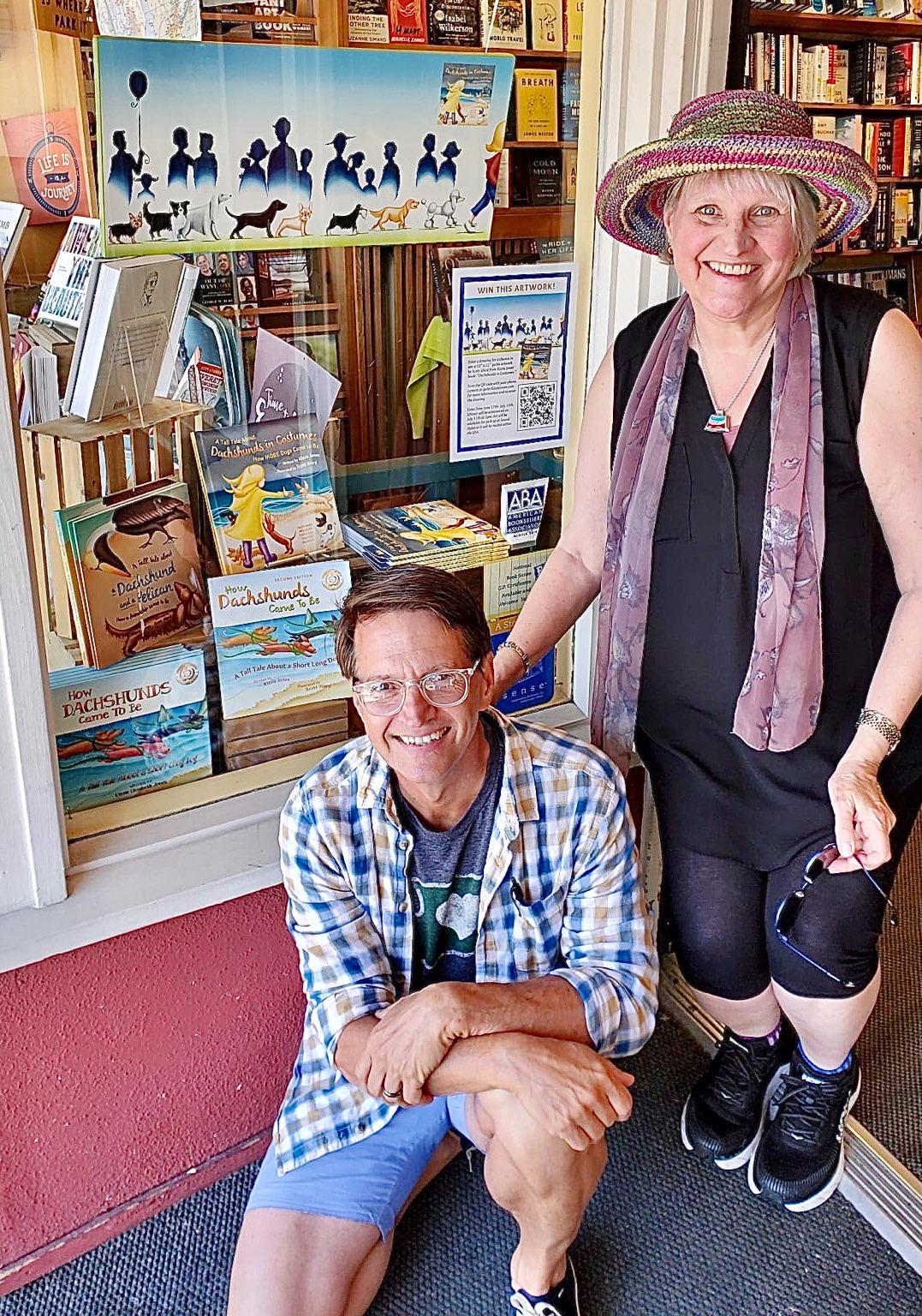 Edmonds Bookshop fabulous Window Display! Much appreciation Michelle for your creative arrangement. Gratitude to owner Mary Kay and Team for continued enthusiasm & support! (Caption with us looking through the window: □ □ “How much are those people in the window!?”□□